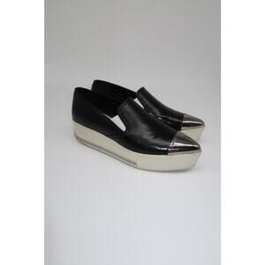 Miu Miu Leather Metal Cap Toe Pointed Platform Sneakers Black Women's Size 39
